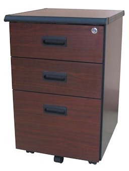 3 Drawer Mobile Pedestal in Cherry Walnut Laminated Finish with Central Lock, Flush Handle