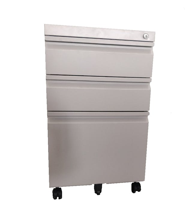 3 Drawer Steel Mobile Pedestal with Central Lock, Recessed Handle