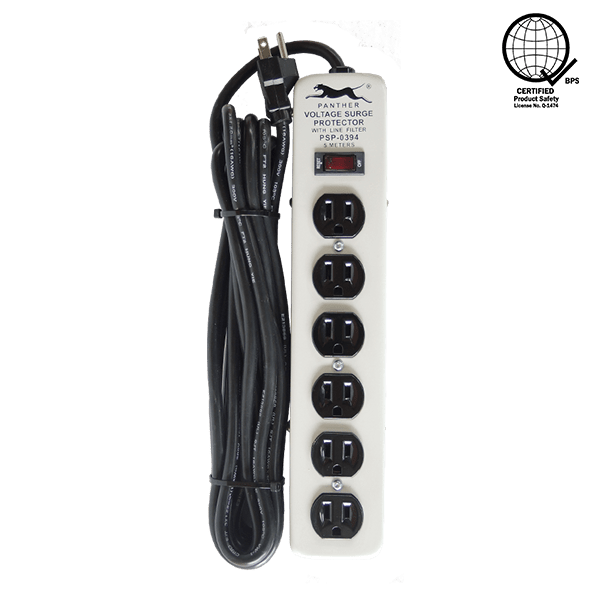 Panther 6 Gang Surge Suppressor with Switch and 5-Meter Extension Cord PSP-0394