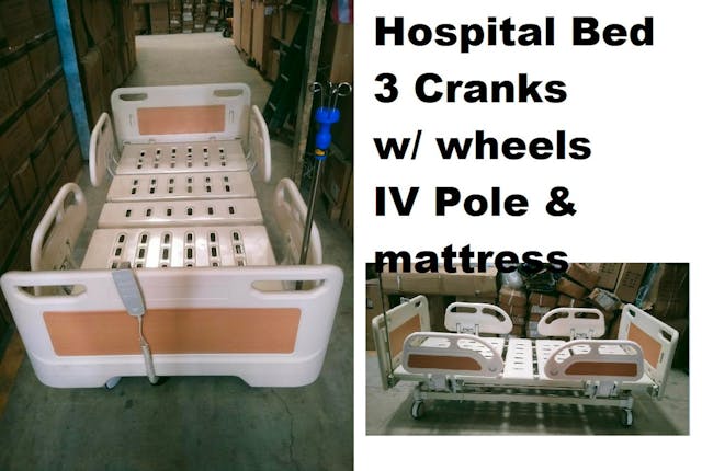 Hospital Bed 3-Cranks With Wheels