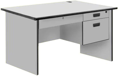Cubix Modern Office Table with Center and 2 Side Drawers with Lock, PVC Edge, Light Grey Color