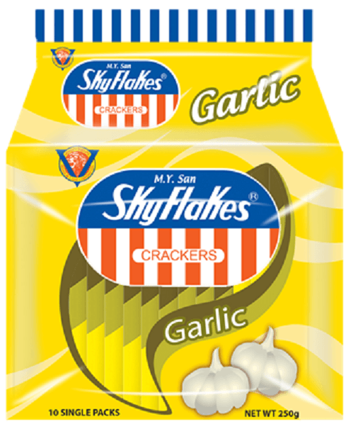 M.Y. San Skyflakes Crackers Garlic 25g x10 | Crispy Wheat Snack | Individually Wrapped for Freshness