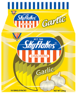 M.Y. San Skyflakes Crackers Garlic 25g x10 | Crispy Wheat Snack | Individually Wrapped for Freshness