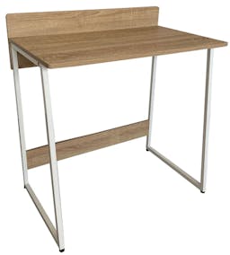 Simple Computer Table in White Metal Frame with Back Cover; Altadena Oak Color