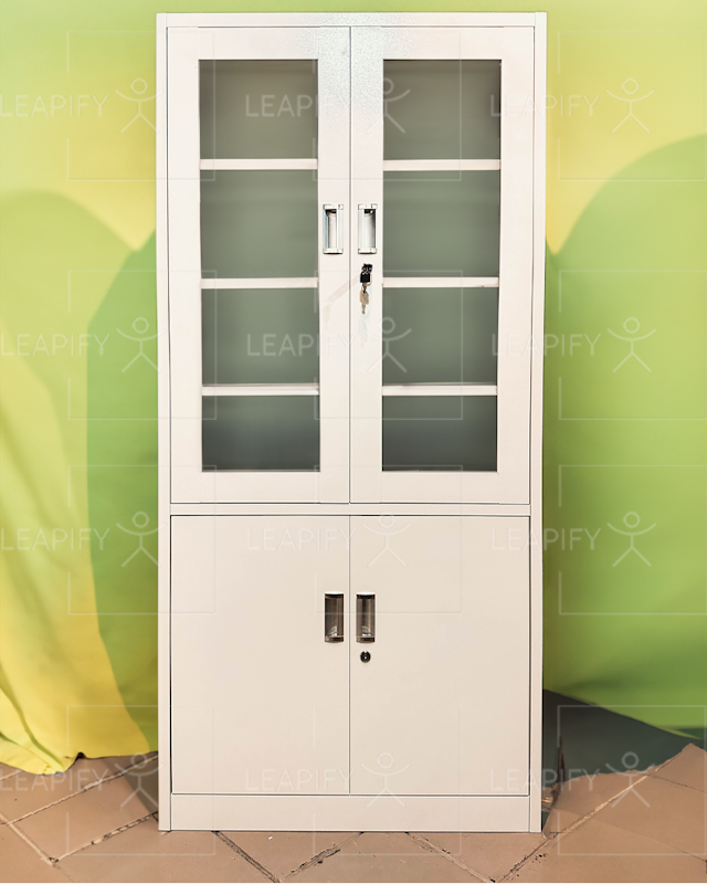 2-Door Steel Glass Window Cabinet | White