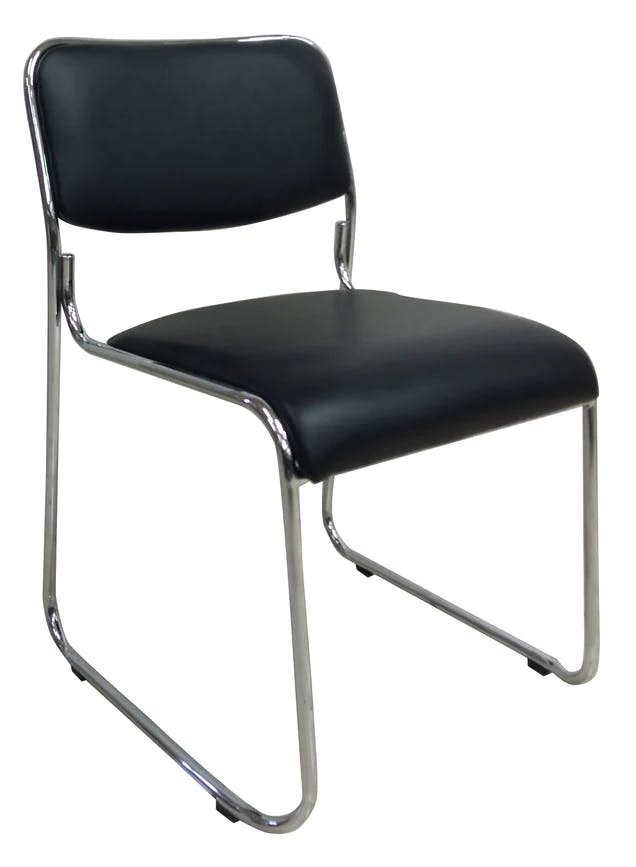 Stackable Chrome Sled Chair, PVC Black
