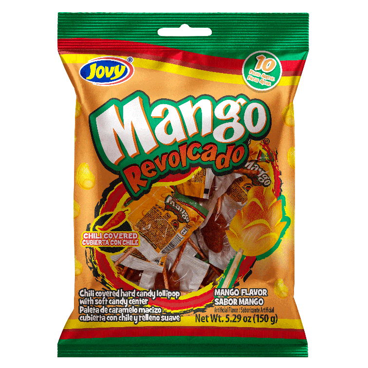 Jovy Mango Revolcado Chili Covered Mexican Lollipop with Soft Candy Center 10pcs/bag
