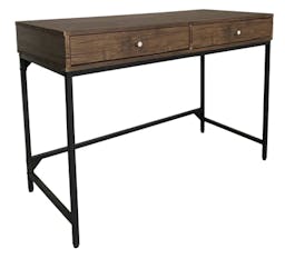 Computer Study Table in Black Metal Frame with Drawers; Black Walnut Color