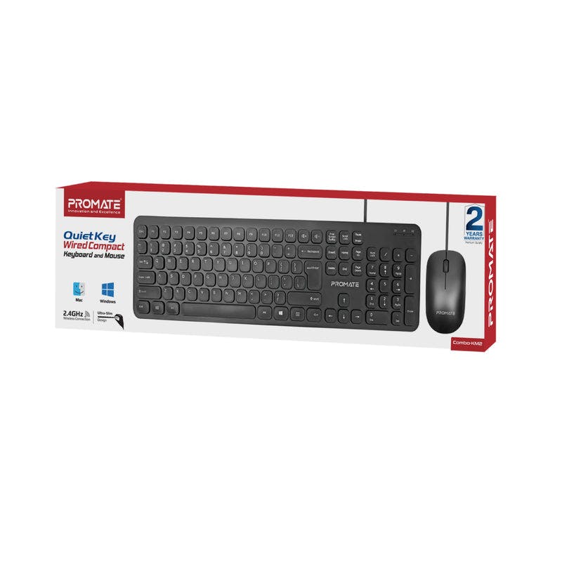 Promate KM2 Quiet Key Wired Compact Keyboard & Mouse Set