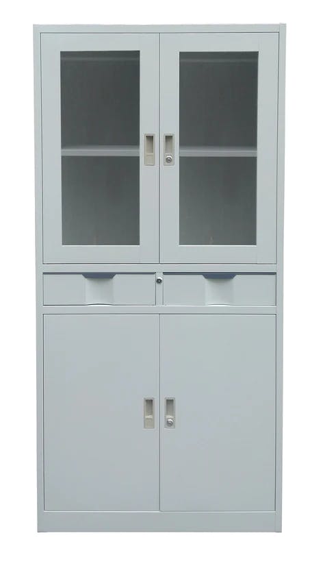 Steel Storage Cabinet with See Through Doors and Two Drawers