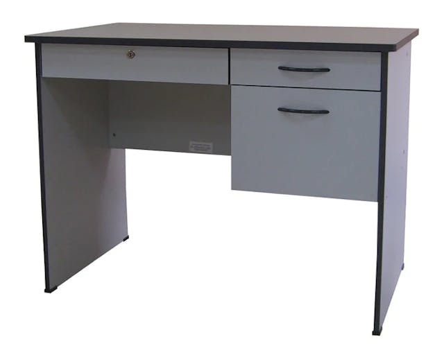 CUBIX Modern Office Table with Center and 2 Side Drawers, PVC Edge, Light Grey