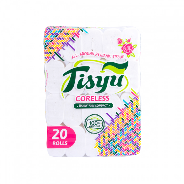 Tisyu All-around Hygienic Handy & Compact Coreless Tissue Paper | 100% Vegan Pulp (2 Ply, 20 rolls)