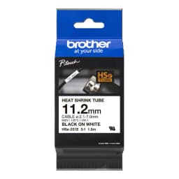 Brother HSE-231E Heat Shrink Tube Tape, Black on White, 12mm