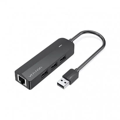 Vention CHPBB 3-Port USB 2.0 Hub with 100m Ethernet Adapter | Black