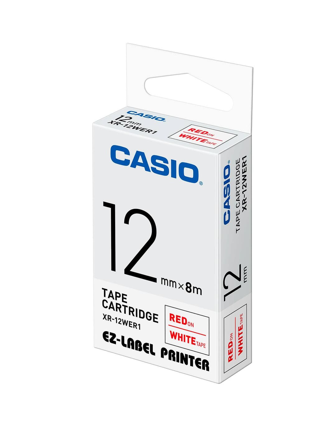 Casio Tape Labeler Cartridge XR-12WER1 Red on White Durable and Long-Lasting Labels
