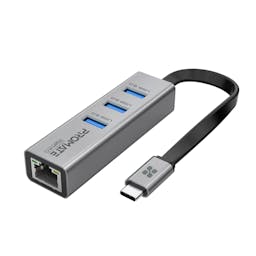 Promate GigaHub-C Multi-Port USB-C Hub with Ethernet Adapter (USB 3.0 Ports, 5Gbps Sync, 1000Mbps Ethernet as Icons)