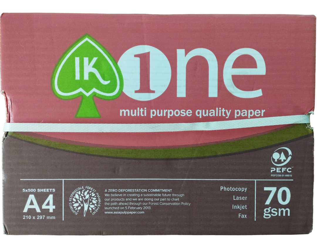 IK One Multipurpose Copy Paper 70 gsm (500 sheets/ream, 5 reams/box)