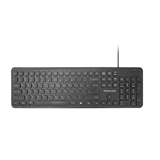 Promate EasyKey-4 Ultra-Slim Quiet Key Wired Keyboard 0.53" Slim Design with Angled Kickstand (Plug & Play)