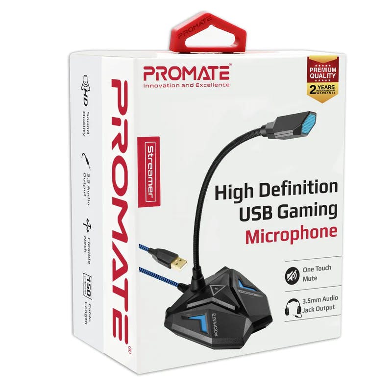 Promate Streamer High Definition USB Gaming Microphone One Touch Mute