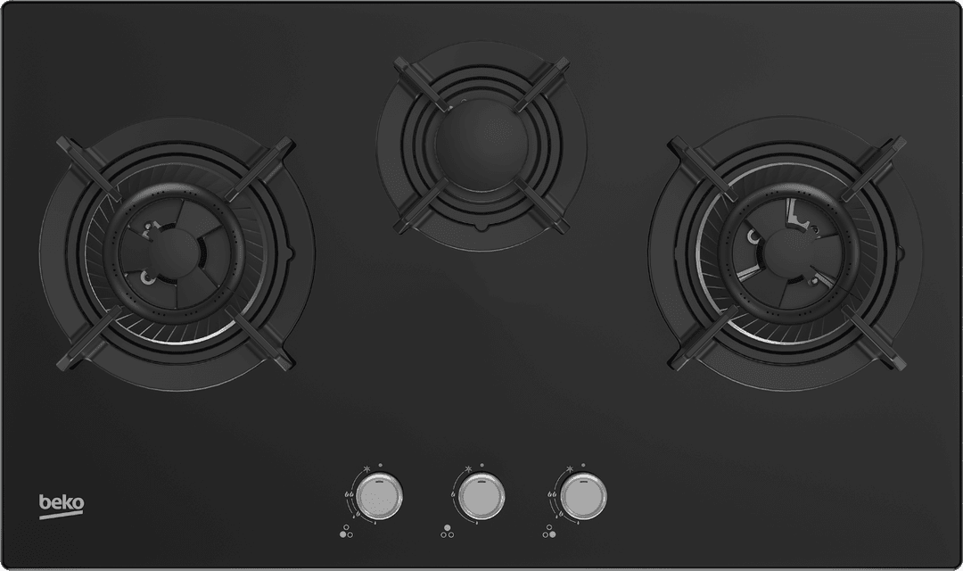 Beko HIEW73242SOB 75 cm Gas Built-in Hob | 2 Wok + 1 Middle Burner | Safety Cut-Off