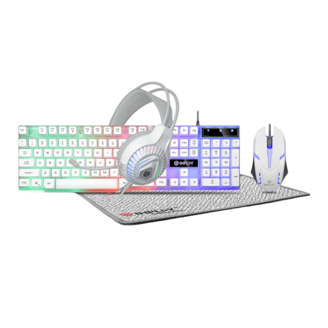INPLAY STX290 4 IN 1 Combo Set Keyboard Mouse Headset & Pad White