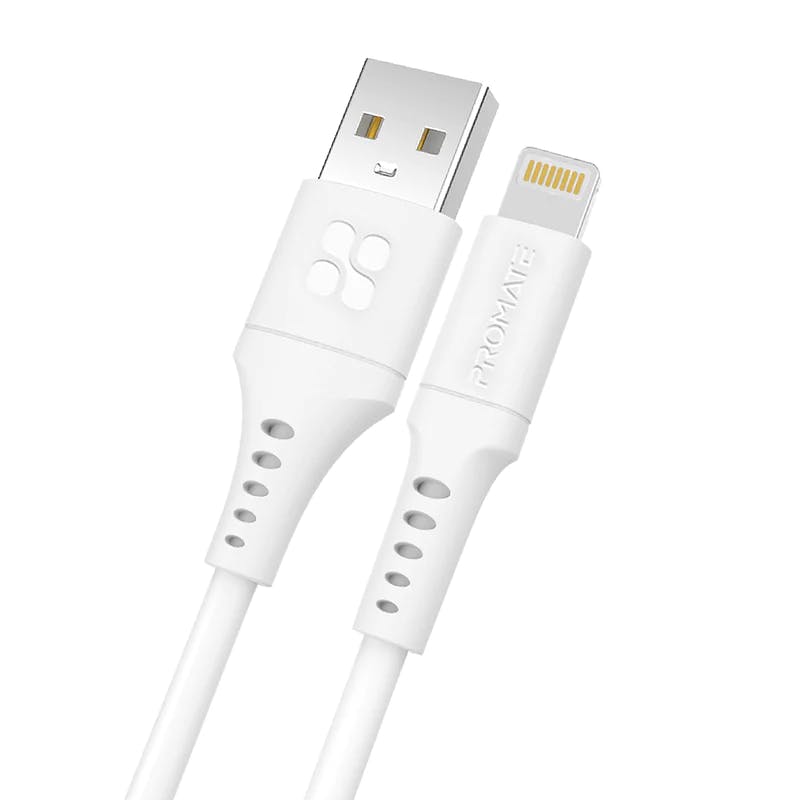 Promate PowerLink-Ai120 Ultra-Fast USB-A to Lightning Soft Silicon Cable with 2.4A Charging and 25000+ Bend Tested