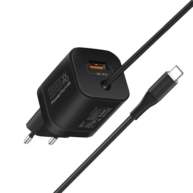 Promate PowerPort-PDQC3 33W Super Speed Wall Charger with Quick Charge 3.0 & USB-C Power Delivery
