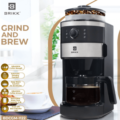 Brikk BDCGM-1122 Grind and Brew Coffee Maker | 0.80L 750W 6 Cups Automatic Grinding