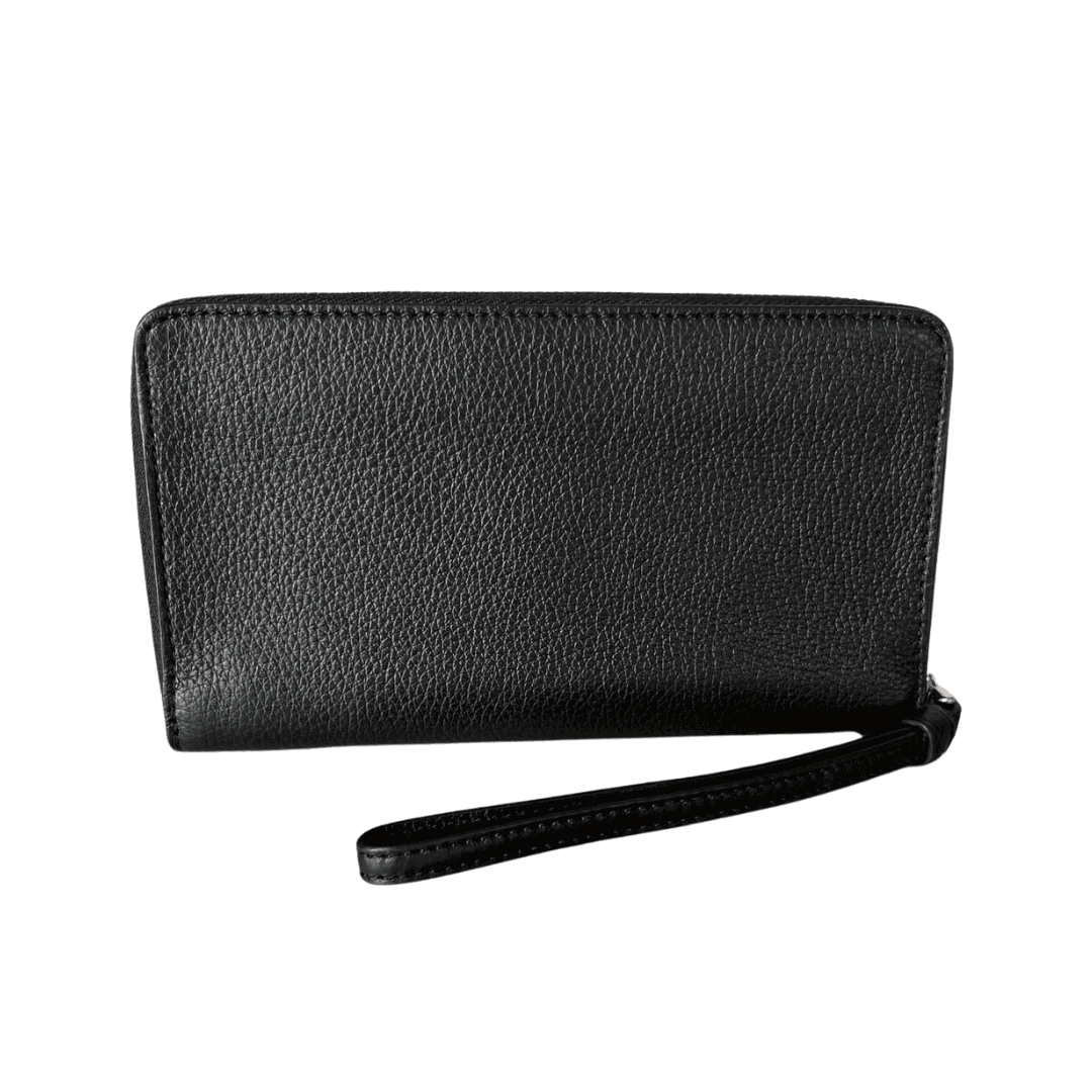 Coach F75908 Wristlet â Signature Canvas with Black Leather Trim, Zip Closure
