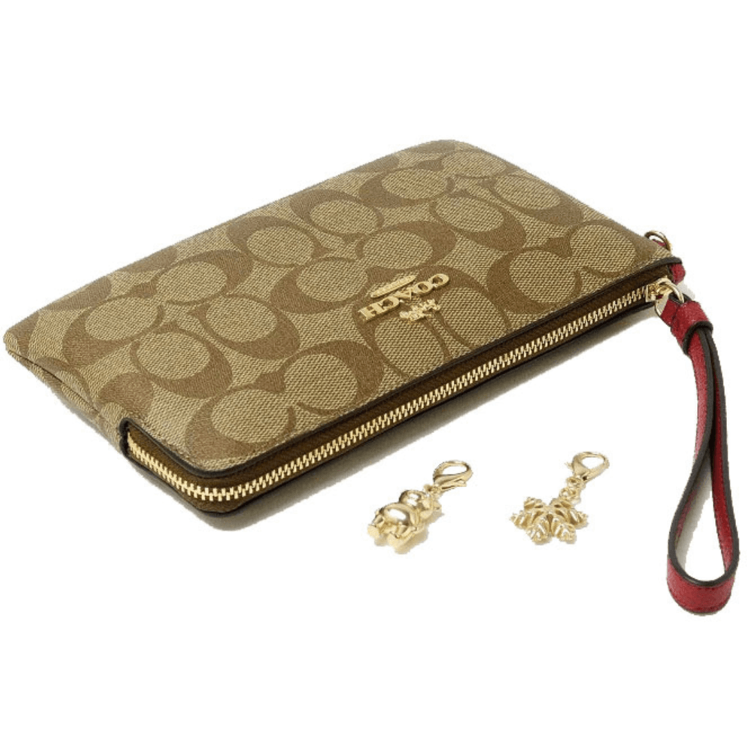 Coach C1748 Large Corner Zip Wristlet â Khaki/1941 Red