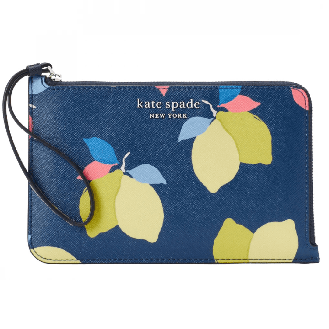 Kate Spade Cameron Lemon Zest Wristlet – Medium L-Zip, River Blue Multi