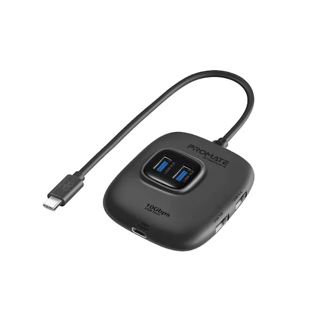 Promate SnapHub-4 10Gbps Ultra-Fast USB 3.2 Hub with 100W Power Delivery Bridge (Plug & Play)