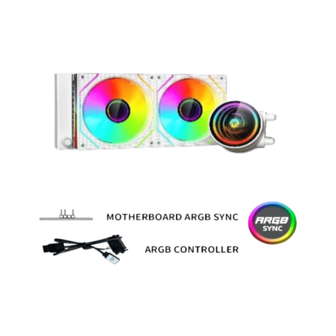 Seaview 240 Pro White Liquid CPU Cooler | ARGB, Dual Fan Radiator, Universal Socket Support