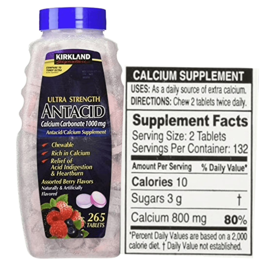Kirkland Signature Ultra Strength Antacid 1000mg | Calcium Supplement, 265 Chewable Tablets