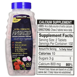 Kirkland Signature Ultra Strength Antacid 1000mg | Calcium Supplement, 265 Chewable Tablets
