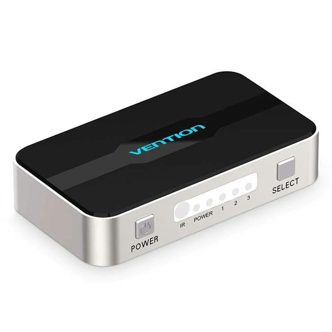 Vention 3 in 1 out HDMI Switcher 4K 30Hz Aluminum Alloy Splitter 5V/1A with Remote Control (AFFH0)