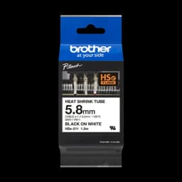 Brother HSE-211E Heat Shrink Tube Tape, Black on White, 6mm