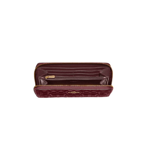 Coach Zip-Around Wallet | Full-Length Zip Closure, Compact & Elegant Organizer | Maroon Leather,