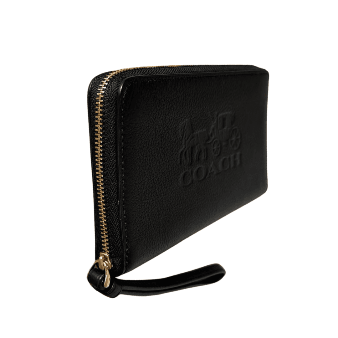 Coach F75908 Wristlet â Signature Canvas with Black Leather Trim, Zip Closure