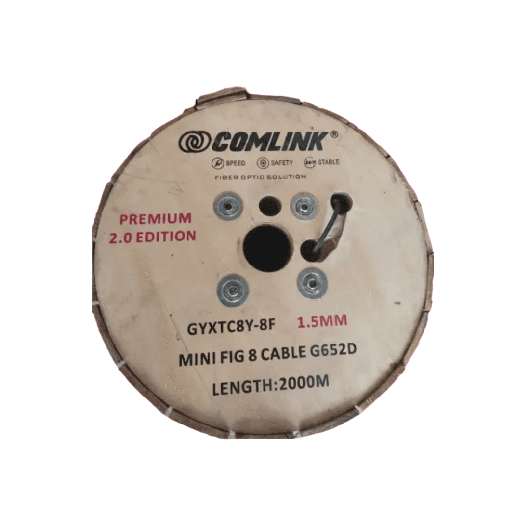 Comlink V2 Mini Fig8 2F (2KM) 1.5mm, GYXTC8Y – 2 Core Fiber Optic Cable with Steel Messenger for FTTH and Outdoor Applications
