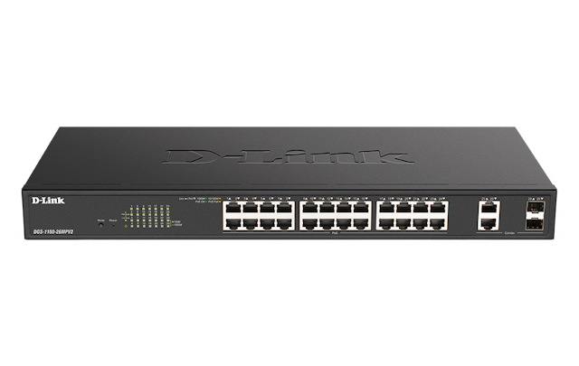 D-Link DGS-1100-26MPV2 26-Port Gigabit Smart Managed PoE Switch with 24 PoE ports and 2 SFP (Combo) ports (370W PoE budget)