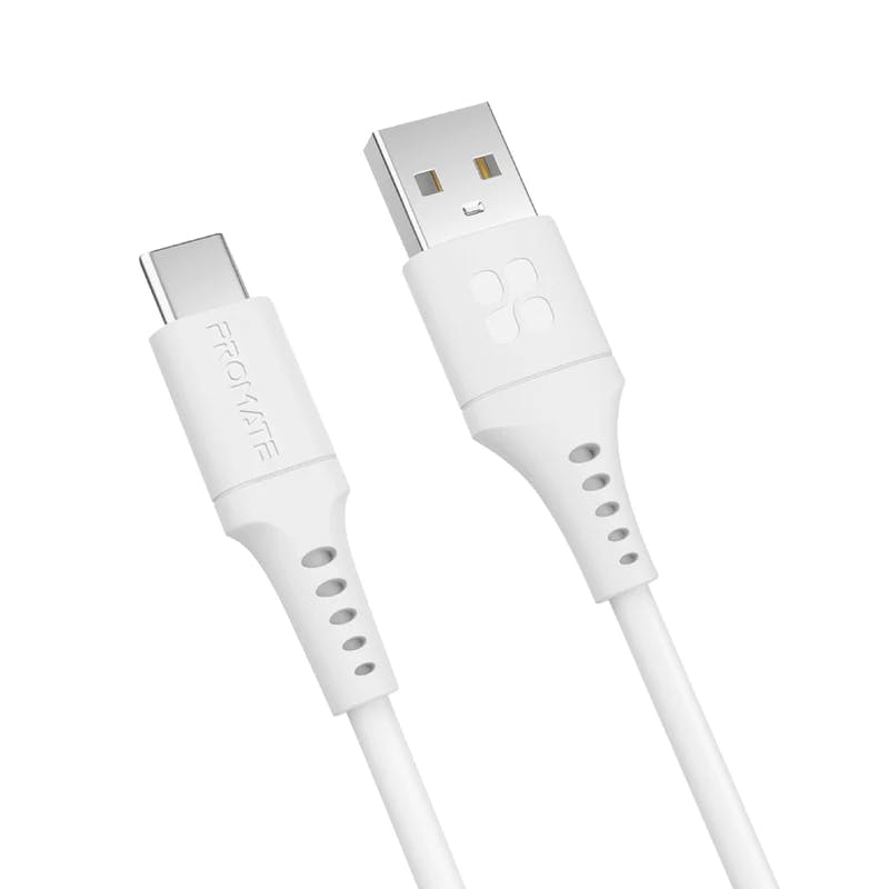 Promate PowerLink-AC120 Ultra-Fast USB-A to USB-C Soft Silicone Cable 3A Fast Charging and 25000+ Bend Lifespan