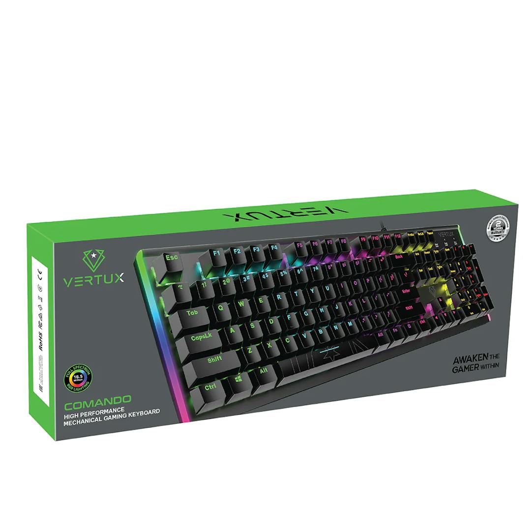Vertux Comando High Performance Mechanical Gaming Keyboard with Blue Mechanical Keys and 7 Backlight Modes