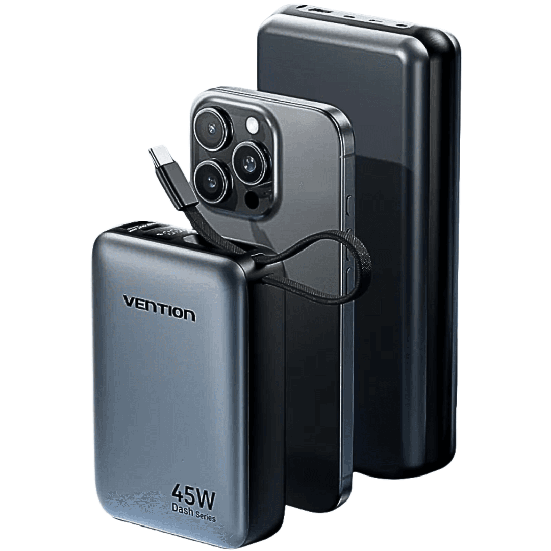 Vention 20000mAh Power Bank | 45W PD Fast Charging Built-in USB-C Cable