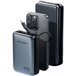 Vention 20000mAh Power Bank | 45W PD Fast Charging Built-in USB-C Cable