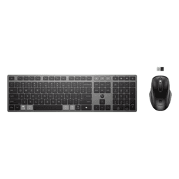 HP 725 Multi-Device Rechargeable Wireless Keyboard and Mouse Combo A/P with Bluetooth & USB Wireless for Business Productivity