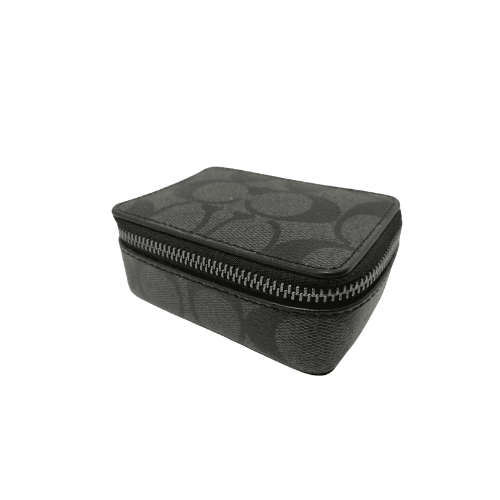 Coach Pill Organizer Box | Black Pebbled Leather Case with Zip Closure & 7-Day Removable Pill Insert