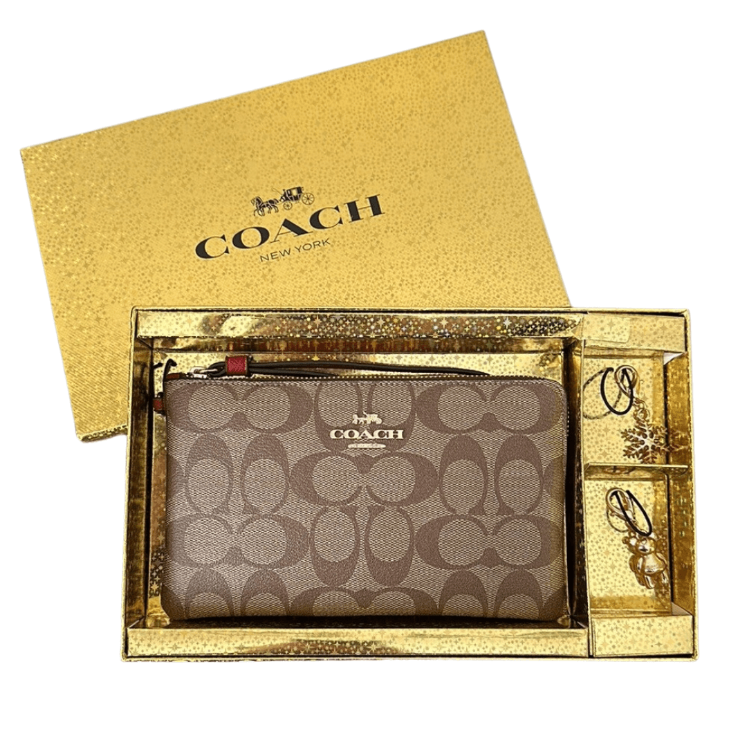 Coach C1748 Large Corner Zip Wristlet â Khaki/1941 Red