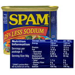 SPAM Luncheon Meat 25% Less Sodium 340g | Savory Canned Pork for Quick Meals & Sandwiches
