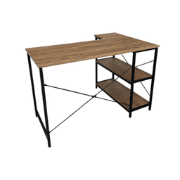 Cubix CT 1908 Modern Computer Table – Oak Top, Black Legs, Side Shelves, Sleek Design